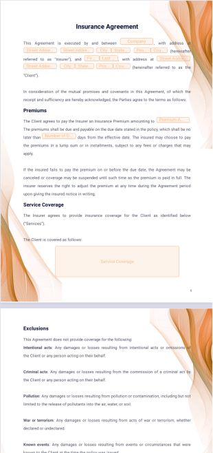 Insurance Agreement Template - PDF Templates