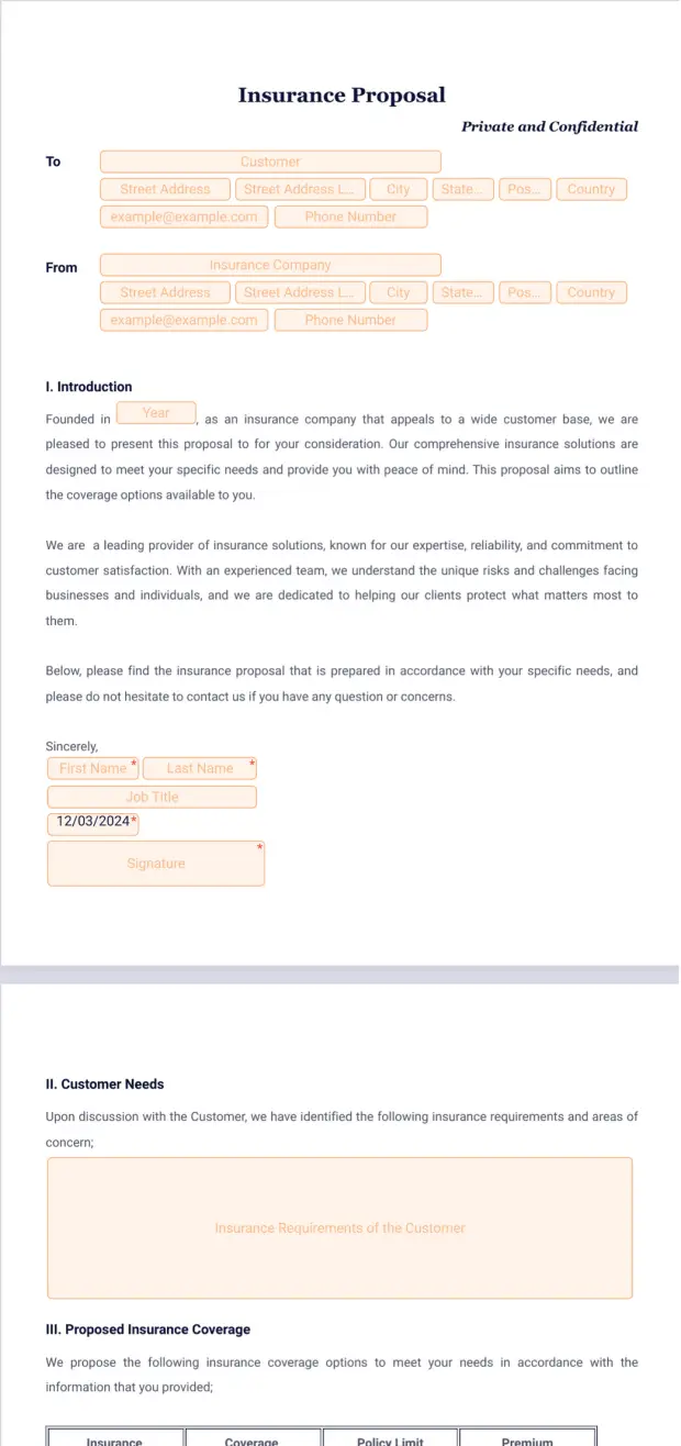 Completed Insurance Proposal Form Example Insurance Proposal PDF Template | Jotform