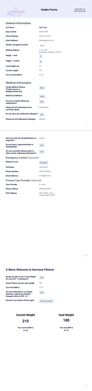 Intake - Hormone Fitness - PDF Templates