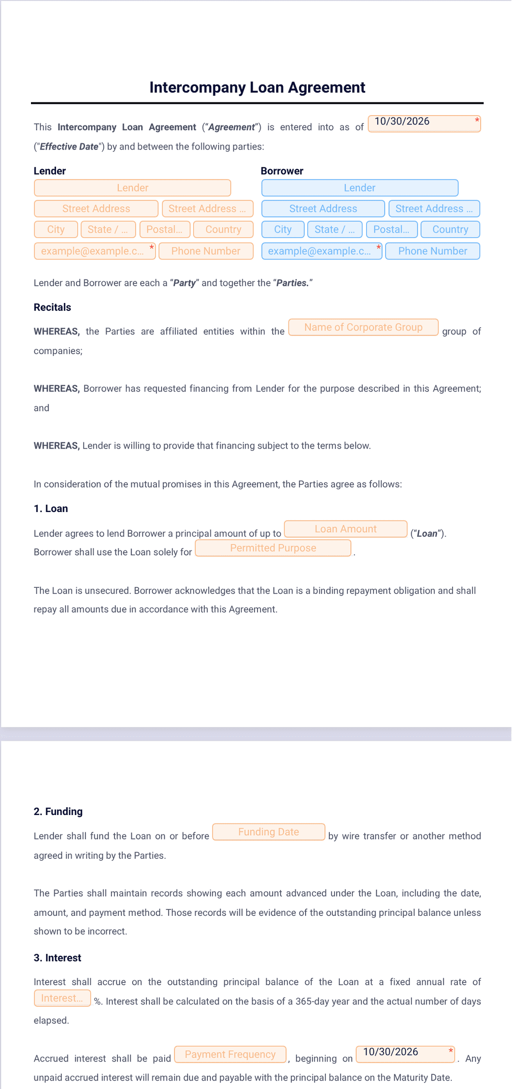 Intercompany Loan Agreement Template - PDF Templates | Jotform