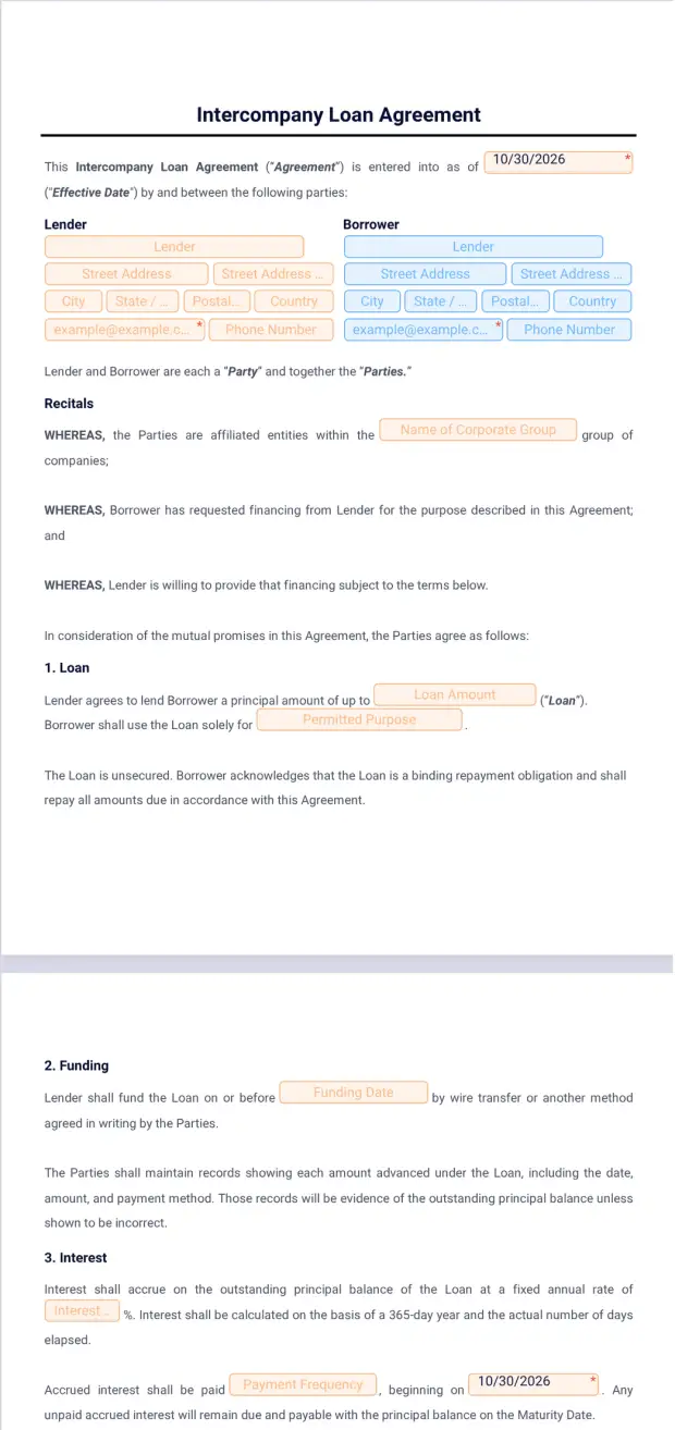 Intercompany Loan Agreement Template - PDF Templates | Jotform