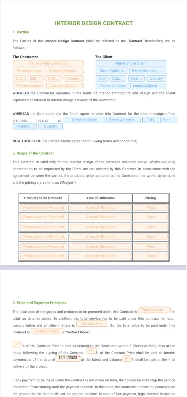 Interior Design Contract Template - PDF Templates | Jotform