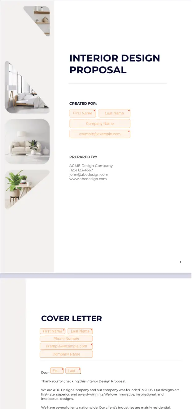 Interior Design Proposal Template - PDF Templates | Jotform