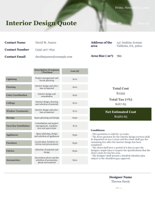 Interior Design Quote Template - PDF Templates