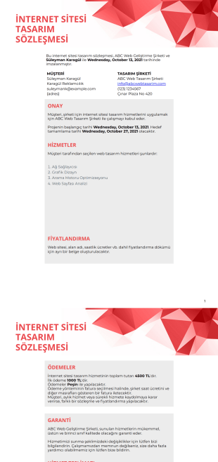 İnternet Sitesi Tasarım Sözleşmesi PDF Şablonu