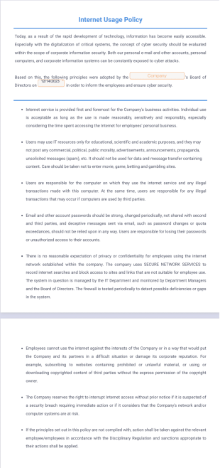 Internet Usage Policy PDF Template