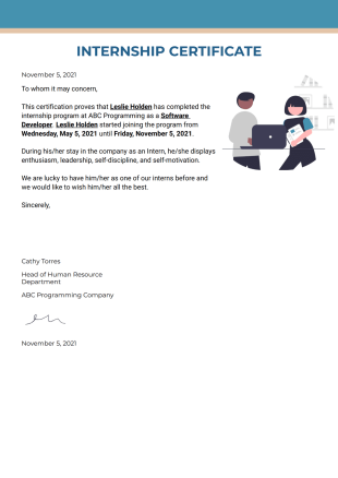 Internship Certificate PDF Template