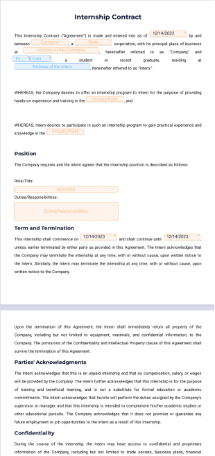 Internship Contract PDF Template