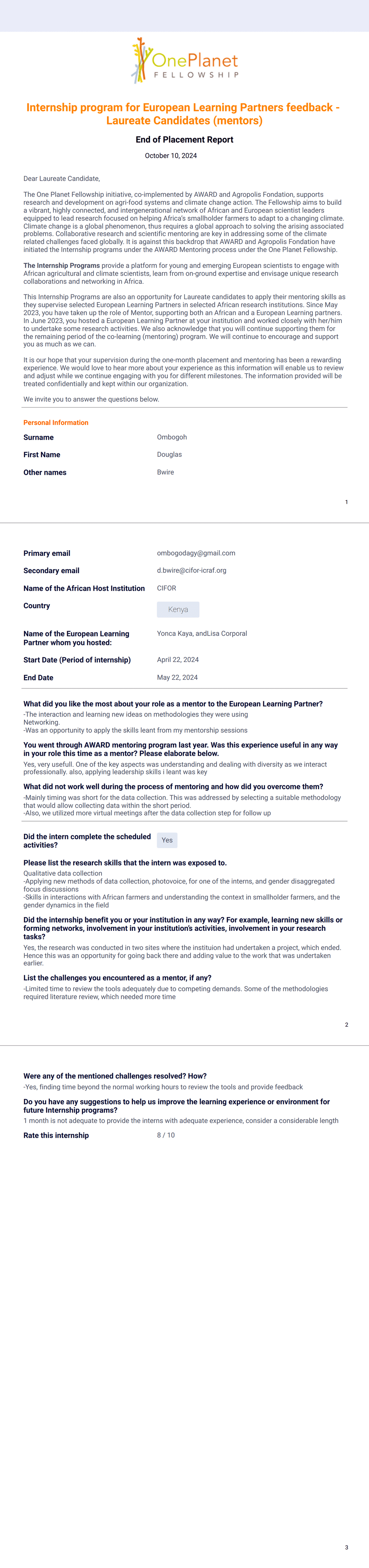 Intersnhip Report - LC PDF Template | Jotform