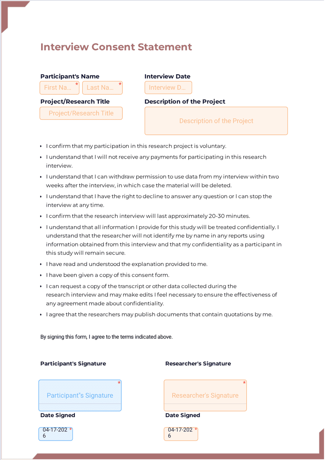 Interview Consent Agreement PDF Template | Jotform