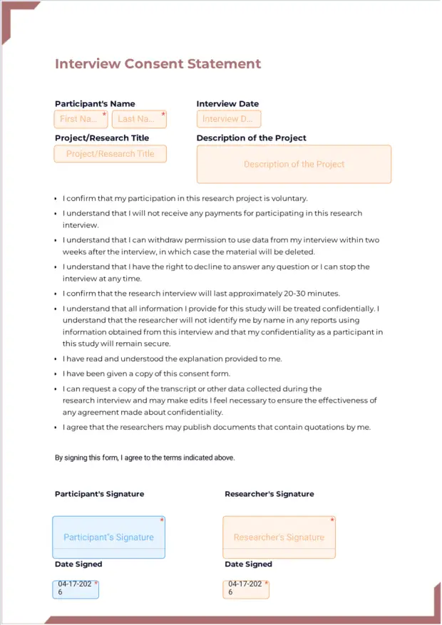 Example Consent Script For Interview Interview Consent Agreement PDF Template | Jotform