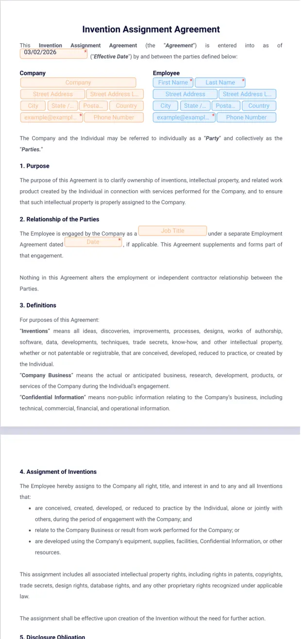 Invention Assignment Agreement Template