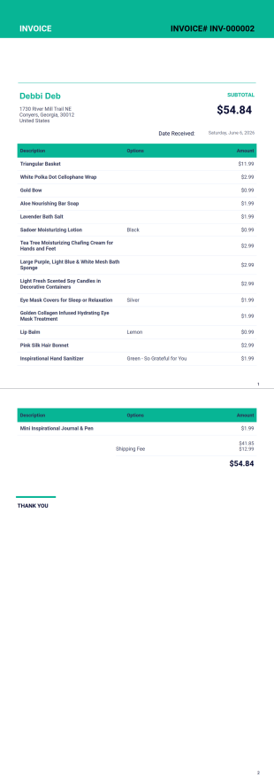 Invoice for Sales Tax Fields PDF Template