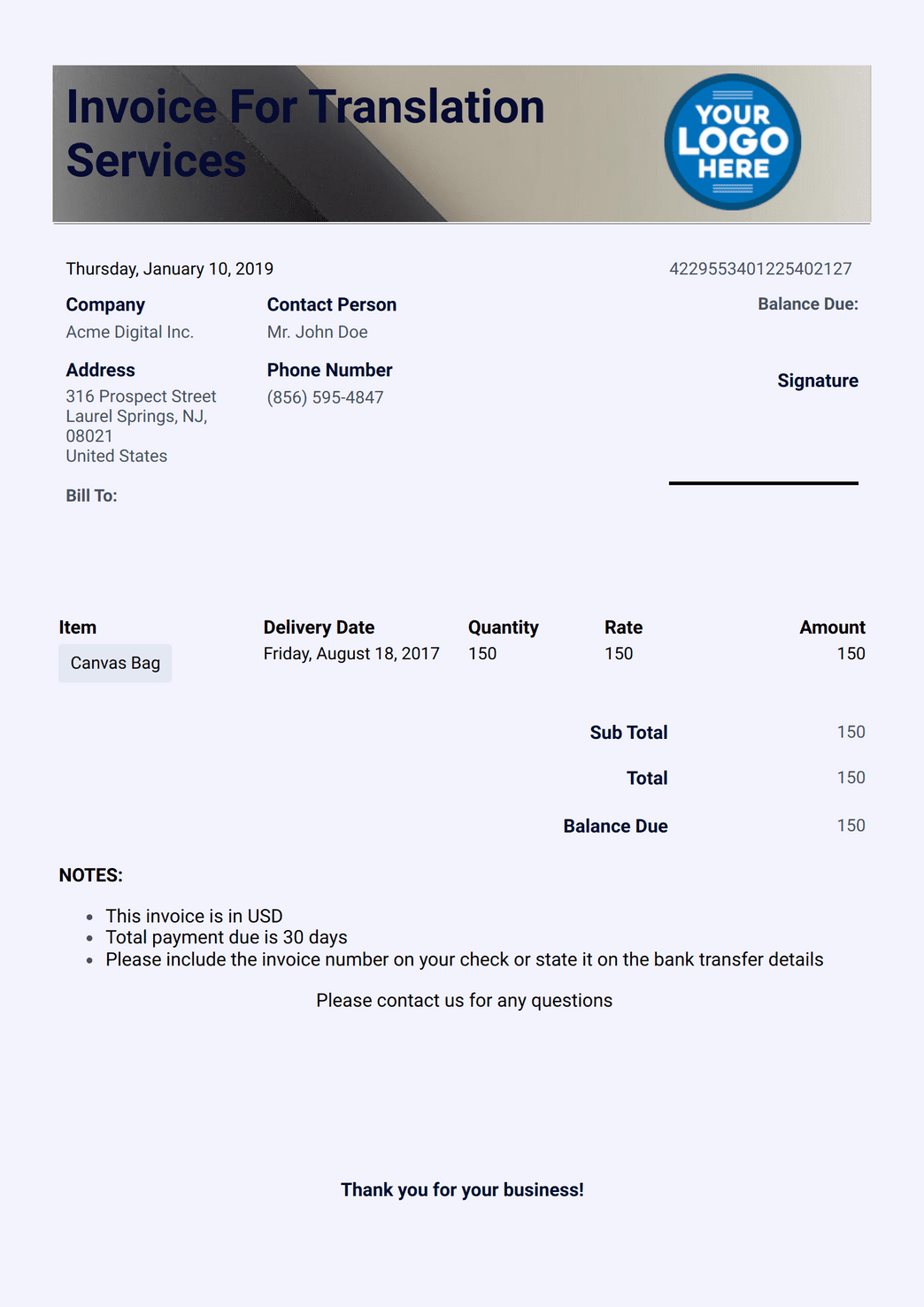 Invoice Template for Translation Services - PDF Templates | Jotform