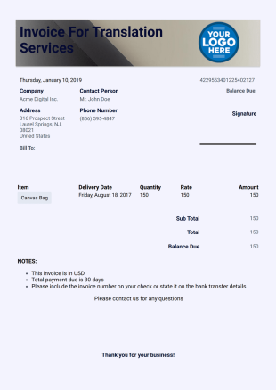 Invoice Template for Translation Services - PDF Templates