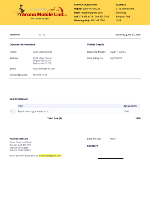 Invoice Yarona PDF Template