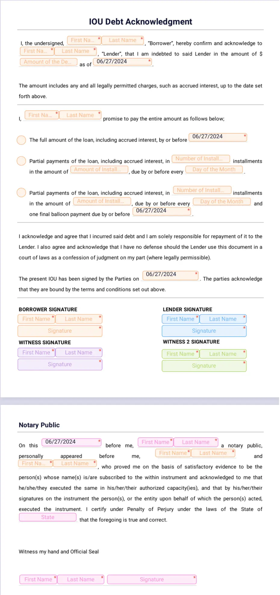 IOU Template - Sign Templates | Jotform