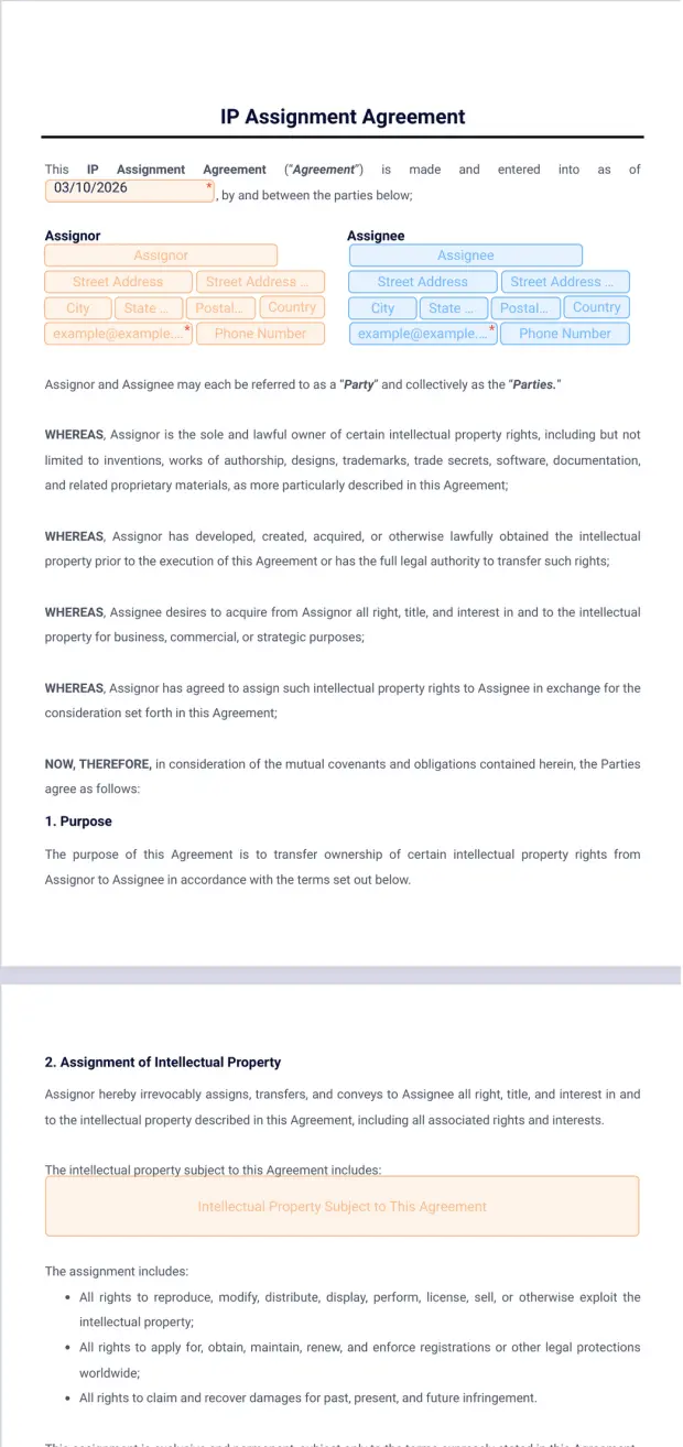 IP Assignment Agreement Template