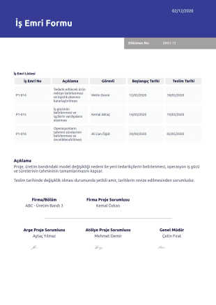 İş Emri Formu PDF Şablonu