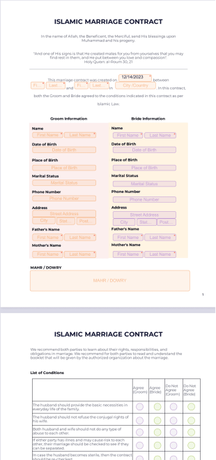 Islamic Marriage Contract PDF Template