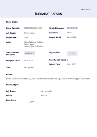 İstirahat Raporu Örneği PDF Şablonu
