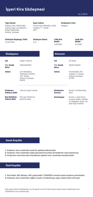 İşyeri Kira Sözleşmesi - PDF Templates