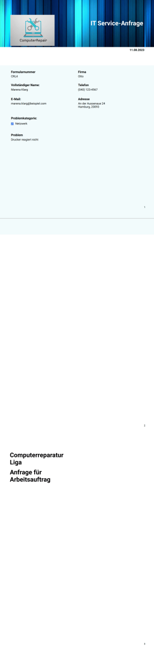 IT-Service-Anfrage PDF-Vorlage
