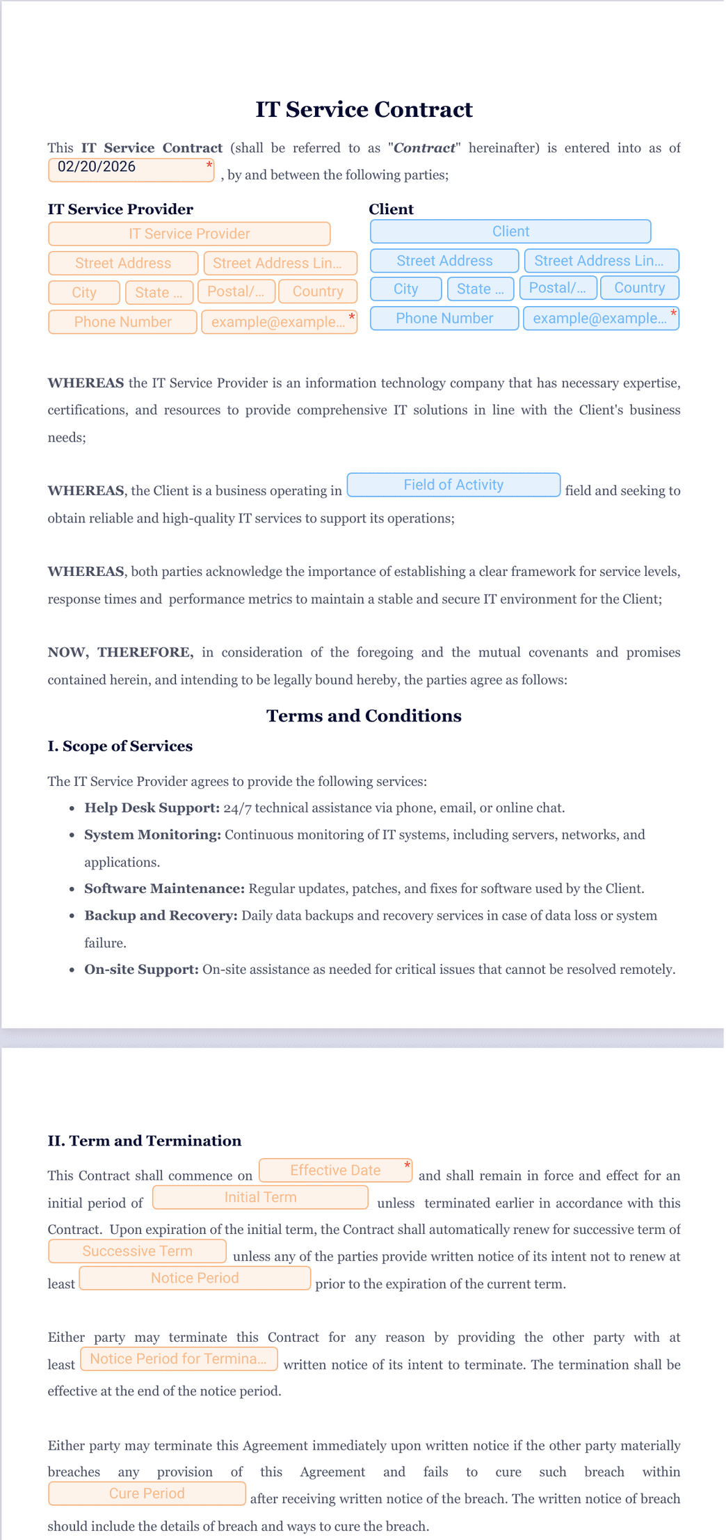 IT Service Contract Template - PDF Templates | Jotform