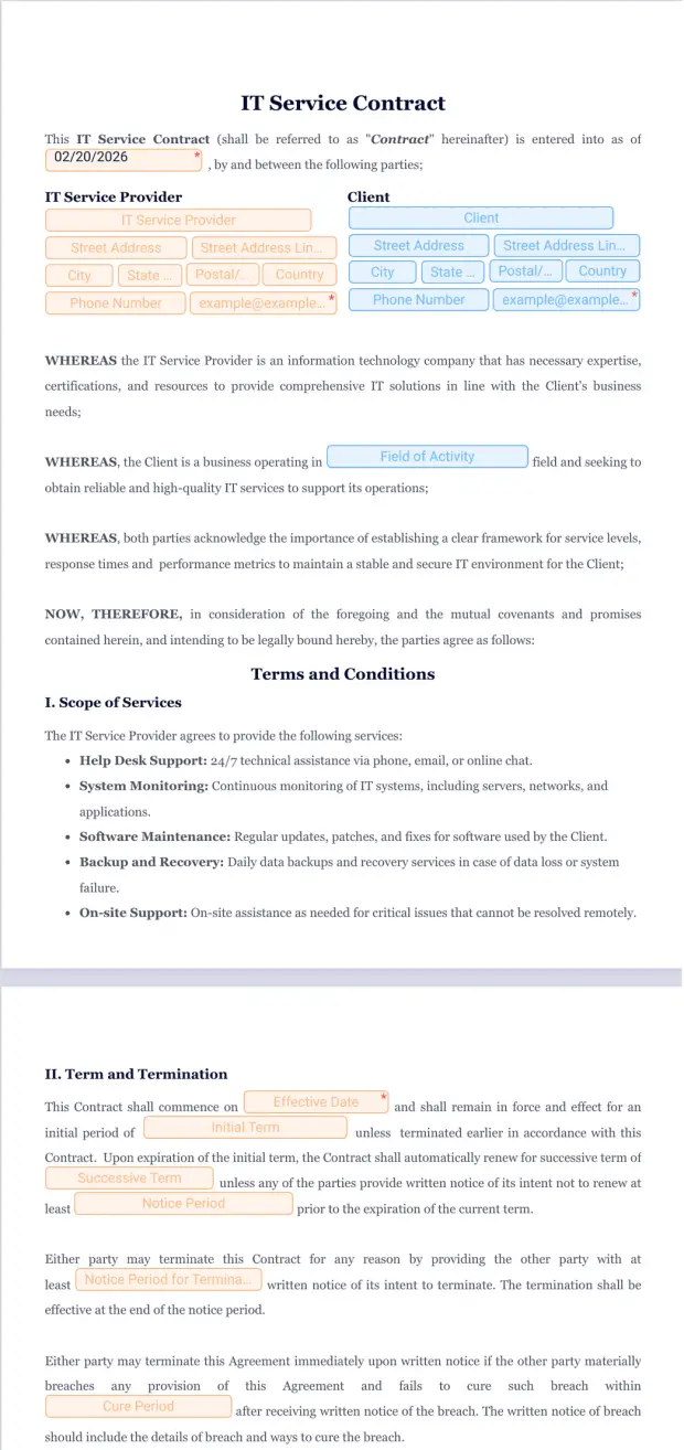 IT Service Contract Template PDF Templates Jotform