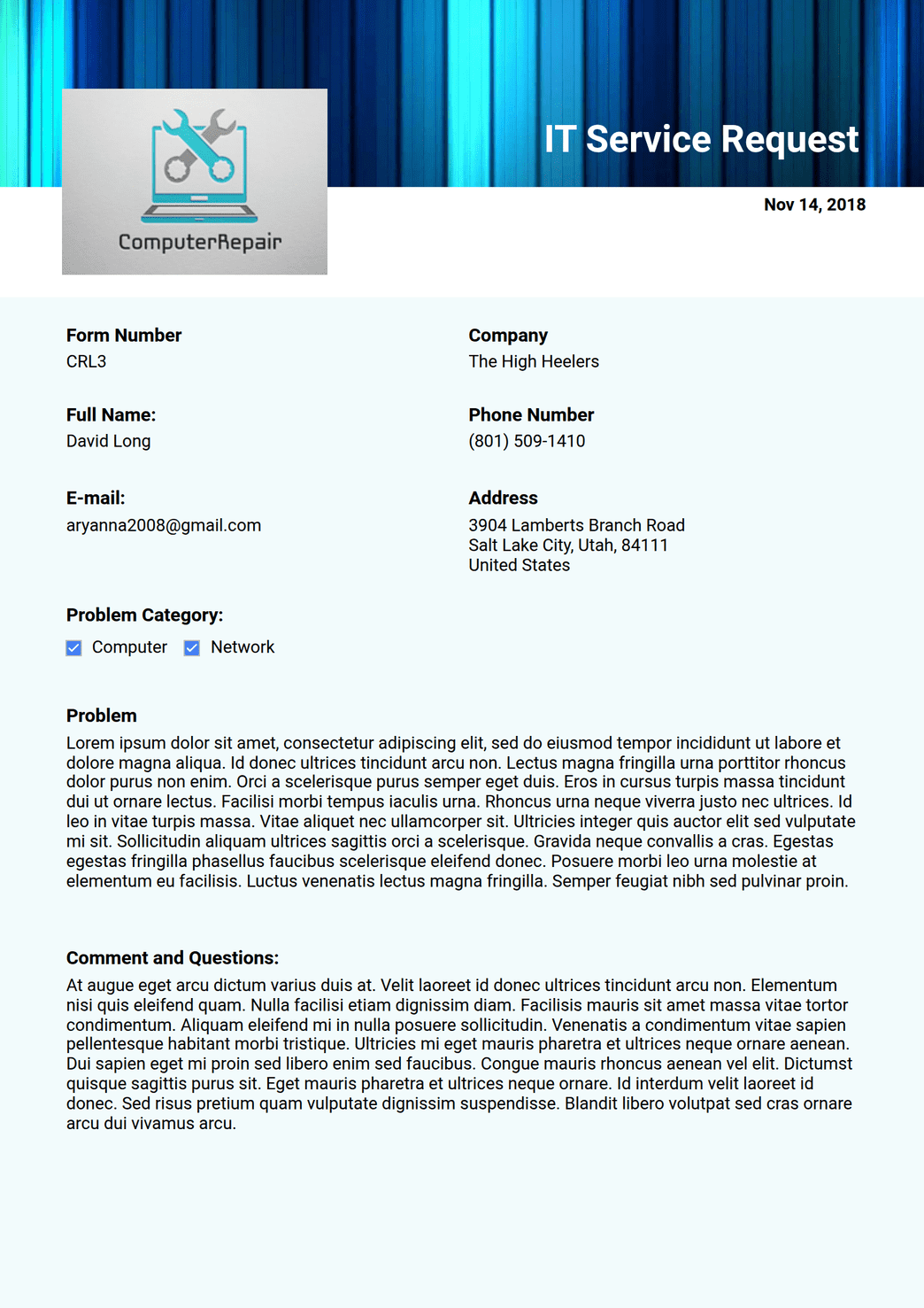 IT Service Request PDF Template | Jotform