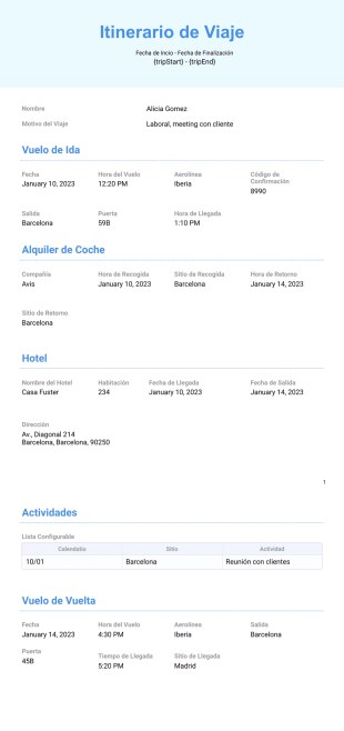 Itinerario de Viaje de Negocios Plantilla - PDF Templates