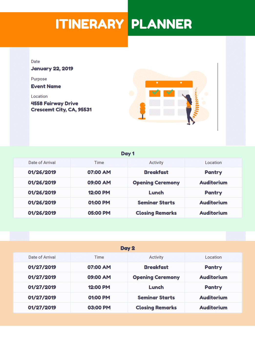 Itinerary Planner Template - PDF Templates | Jotform