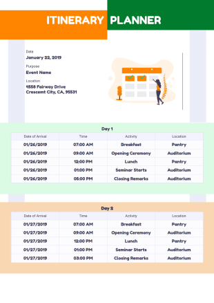 Itinerary Planner Template - PDF Templates