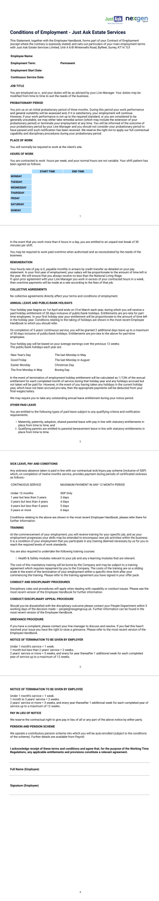 JAES EE - Employment Contract PDF Template