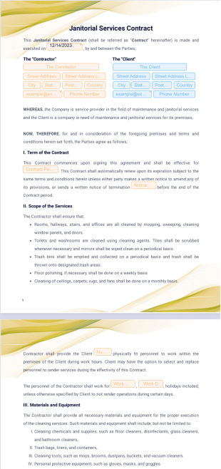 Janitorial Services Contract PDF Template