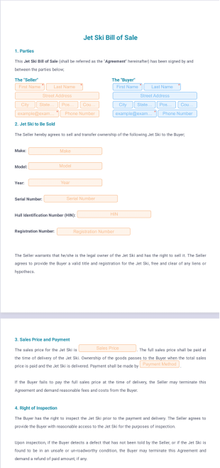 Jet Ski Bill of Sale Form PDF Template