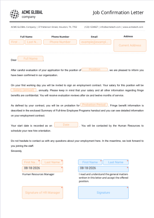 Job Confirmation Letter PDF Template