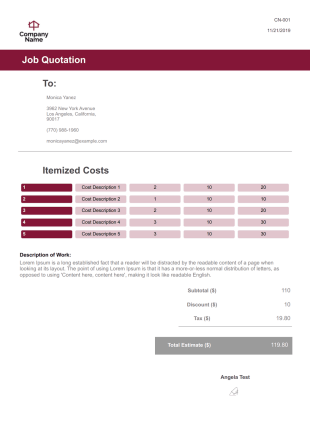 Job Quote Template - PDF Templates