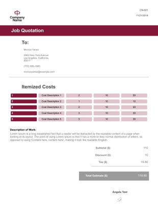 Job Quote Template - PDF Templates