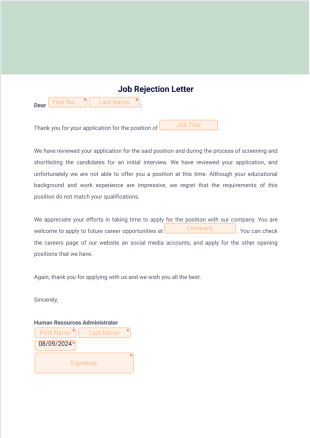 Job Rejection Letter PDF Template
