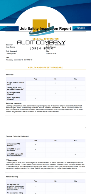 Job Safety Inspection Report PDF Template