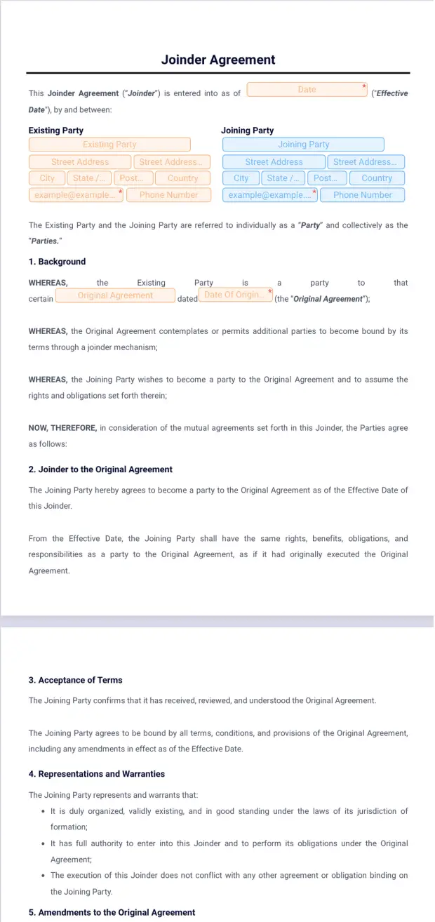 Joinder Agreement Template PDF Templates Jotform