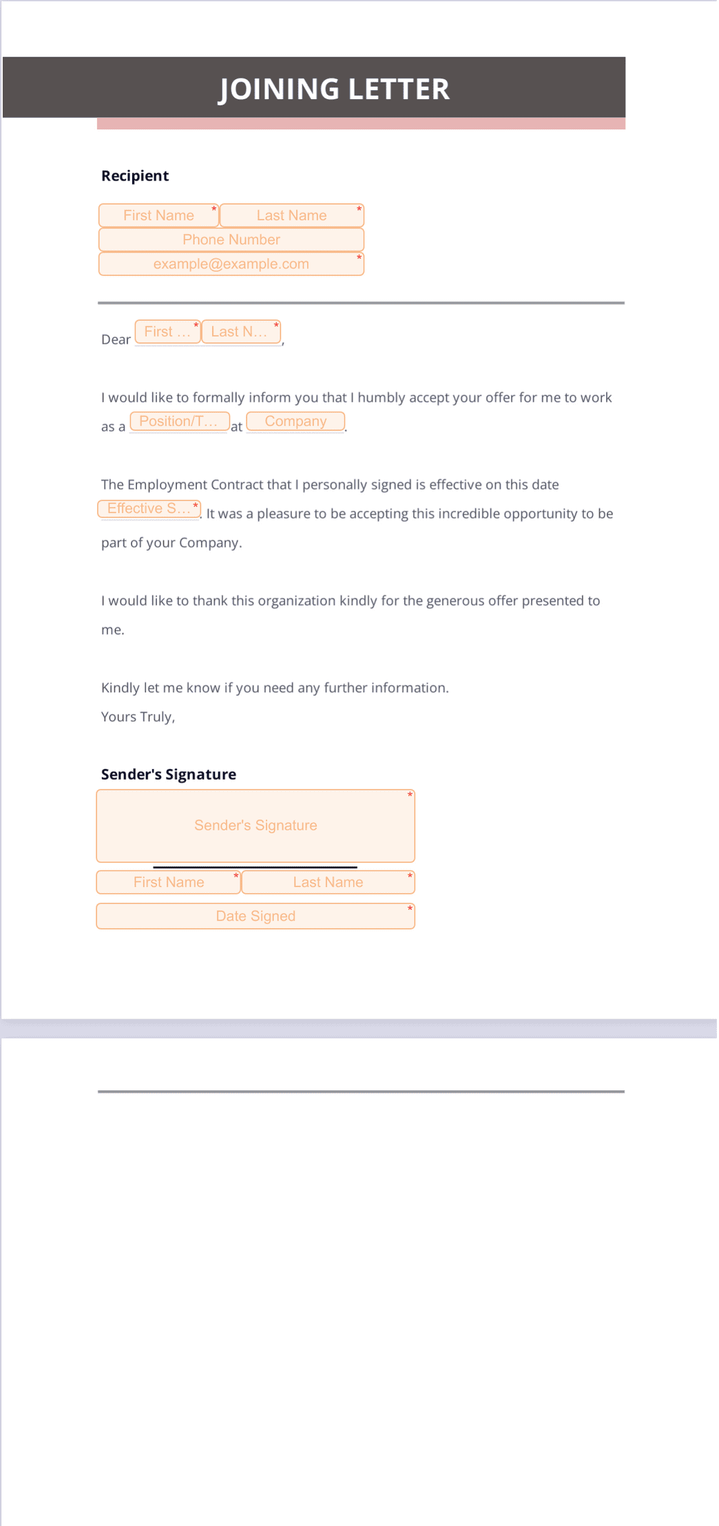 Joining Letter PDF Template | Jotform