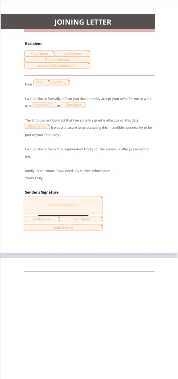 Joining Letter PDF Template | Jotform