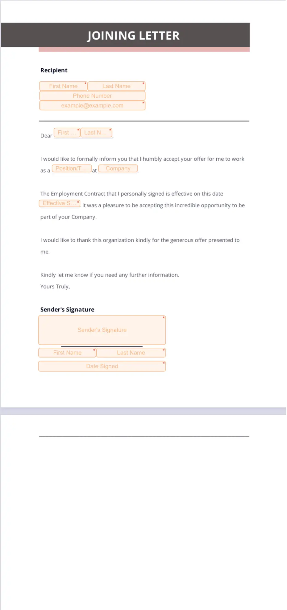 Joining Letter - Sign Templates | Jotform