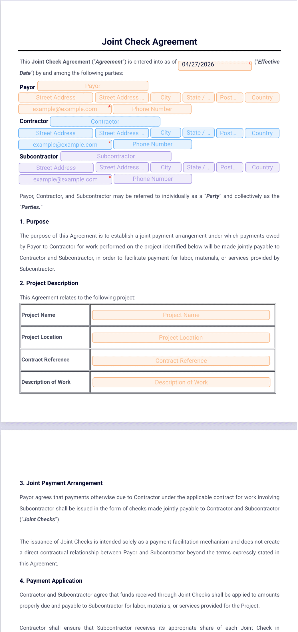 Joint Check Agreement Template - PDF Templates | Jotform