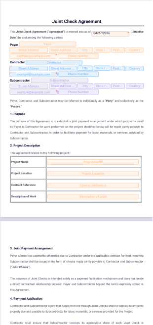 Joint Check Agreement Template - PDF Templates