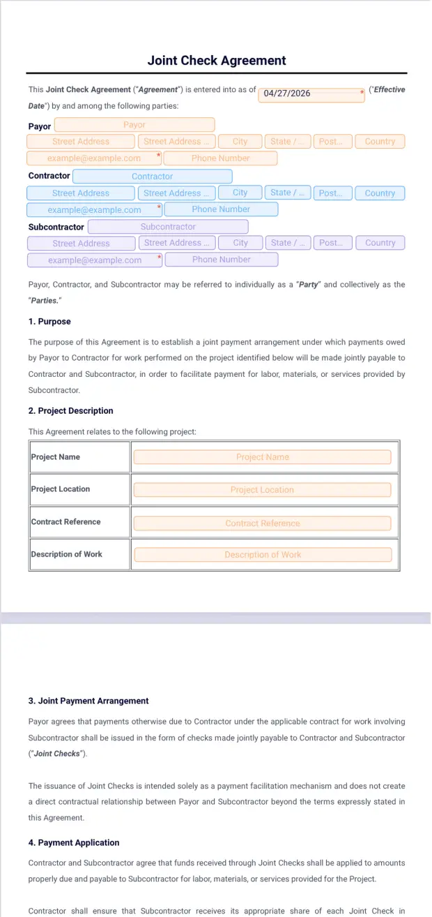 Joint Check Agreement Template