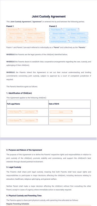 Joint Custody Agreement Template - PDF Templates