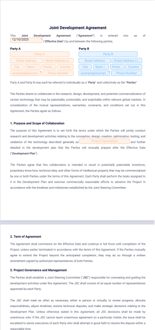 Joint Development Agreement Template - PDF Templates